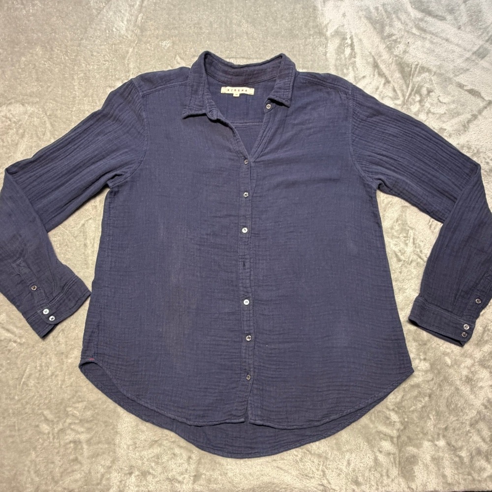 Xirena Beau Navy Blue Double Gauze Cotton M Button Down Shirt Women Textured USA - Picture 8 of 10